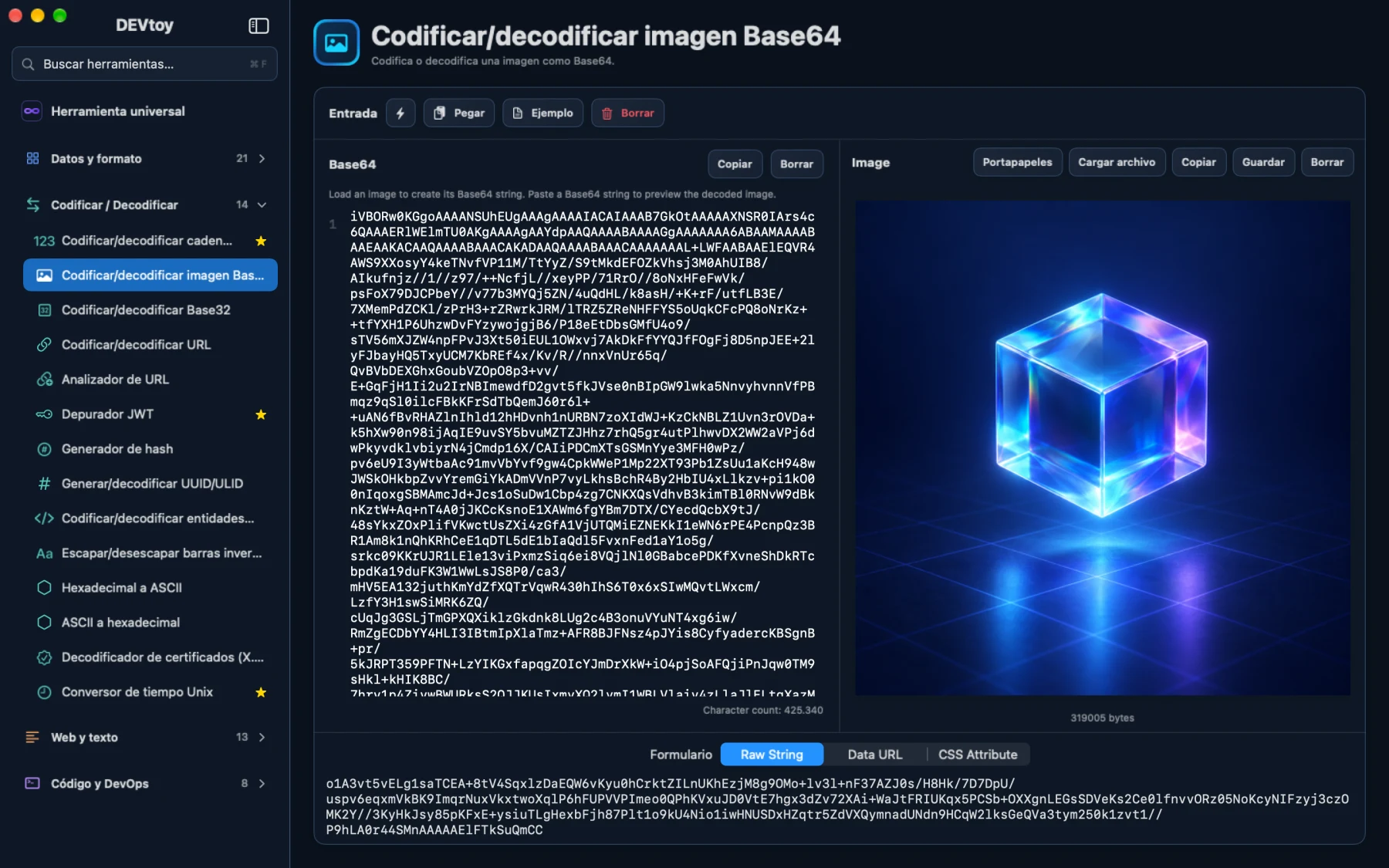 DEVtoy · Codificar/decodificar imagen Base64